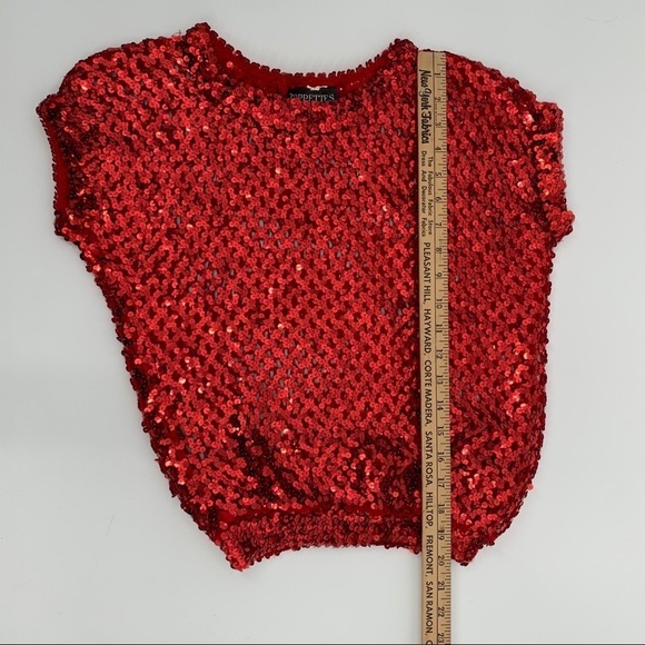Vintage Sequin Stretch Disco Red‎ Top - Picture 10 of 12